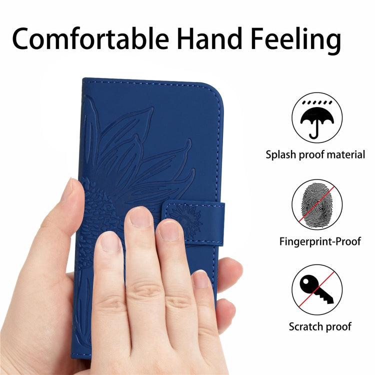 For Huawei P60 Pro Skin Feel Sun Flower Embossed Flip Leather Phone Case with Lanyard(Dark Blue) - Huawei Cases by buy2fix | Online Shopping UK | buy2fix