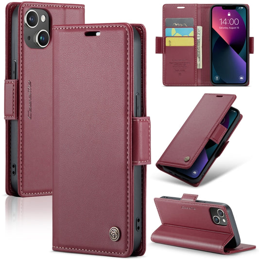 For iPhone 14 CaseMe 023 Butterfly Buckle Litchi Texture RFID Anti-theft Leather Phone Case(Wine Red) - iPhone 14 Cases by CaseMe | Online Shopping UK | buy2fix