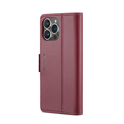For iPhone 14 Pro Max CaseMe 023 Butterfly Buckle Litchi Texture RFID Anti-theft Leather Phone Case(Wine Red) - iPhone 14 Pro Max Cases by CaseMe | Online Shopping UK | buy2fix