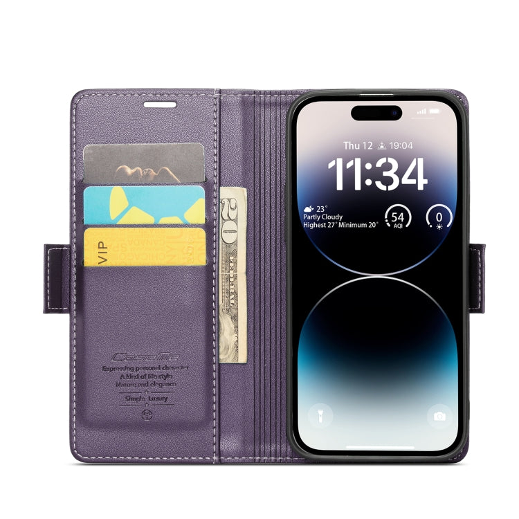 For iPhone 14 Pro Max CaseMe 023 Butterfly Buckle Litchi Texture RFID Anti-theft Leather Phone Case(Pearly Purple) - iPhone 14 Pro Max Cases by CaseMe | Online Shopping UK | buy2fix