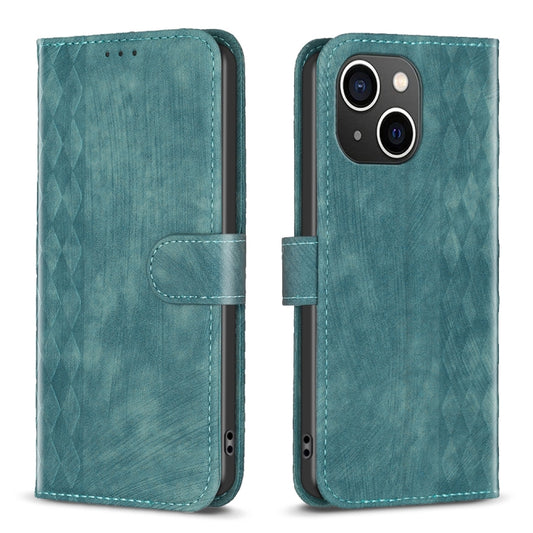 For iPhone 15 Plaid Embossed Leather Phone Case(Green) - iPhone 15 Cases by buy2fix | Online Shopping UK | buy2fix