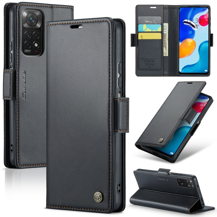 For Xiaomi Redmi Note 11 4G Global/Note 11S Global CaseMe 023 Butterfly Buckle Litchi Texture RFID Anti-theft Leather Phone Case(Black) - Xiaomi Cases by CaseMe | Online Shopping UK | buy2fix