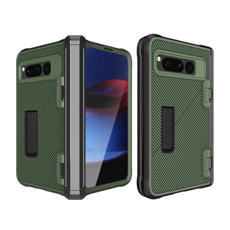 For Google Pixel Fold Twill Texture Integrated Shockproof Phone Case with Holder(Green) - Google Cases by buy2fix | Online Shopping UK | buy2fix
