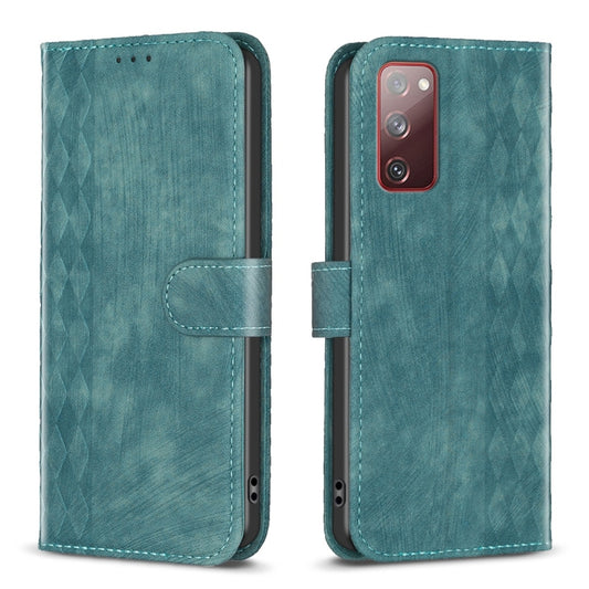 For Samsung Galaxy S20 FE Plaid Embossed Leather Phone Case(Green) - Galaxy S20 FE Cases by buy2fix | Online Shopping UK | buy2fix