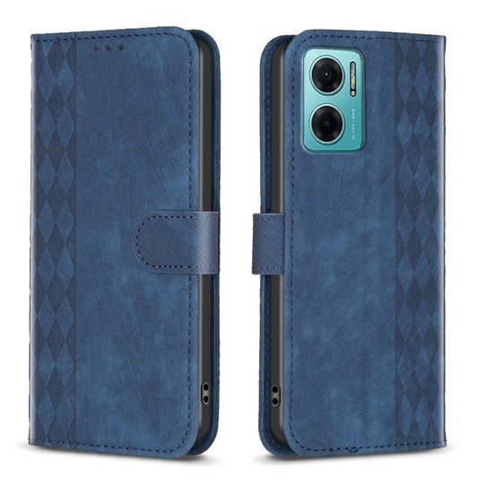 For Xiaomi Redmi 10 5G / Note 11E Plaid Embossed Leather Phone Case(Blue) - Xiaomi Cases by buy2fix | Online Shopping UK | buy2fix