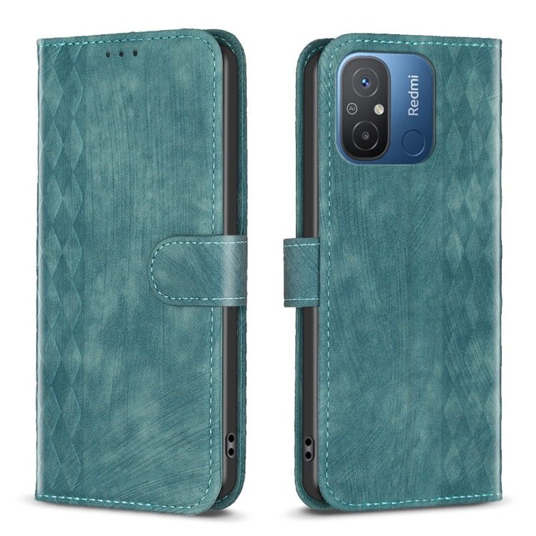 For Xiaomi Redmi 12C Plaid Embossed Leather Phone Case(Green) - Xiaomi Cases by buy2fix | Online Shopping UK | buy2fix