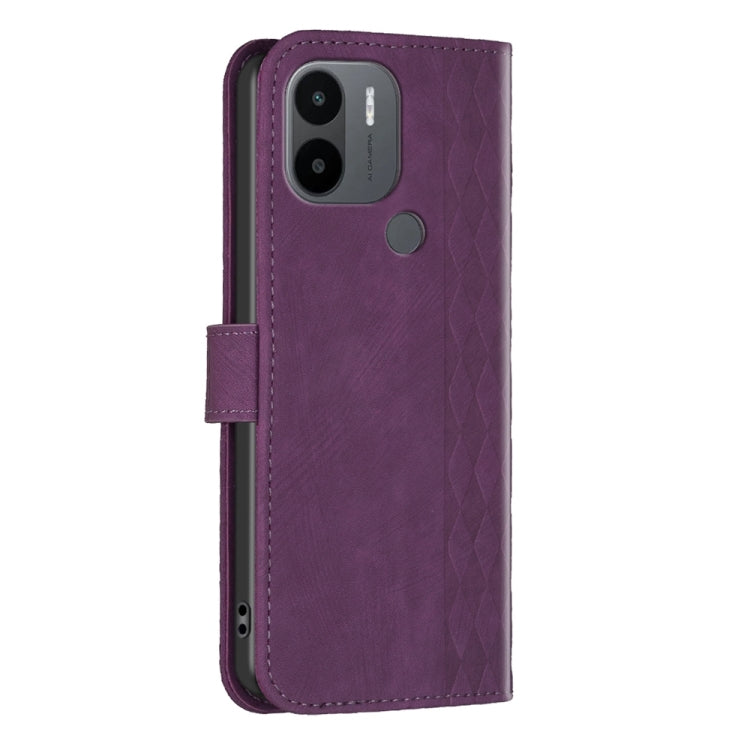 For Xiaomi Redmi A1 / A1+ Plaid Embossed Leather Phone Case(Purple) - Xiaomi Cases by buy2fix | Online Shopping UK | buy2fix