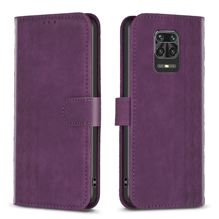 For Xiaomi Redmi Note 9 Pro Plaid Embossed Leather Phone Case(Purple) - Xiaomi Cases by buy2fix | Online Shopping UK | buy2fix