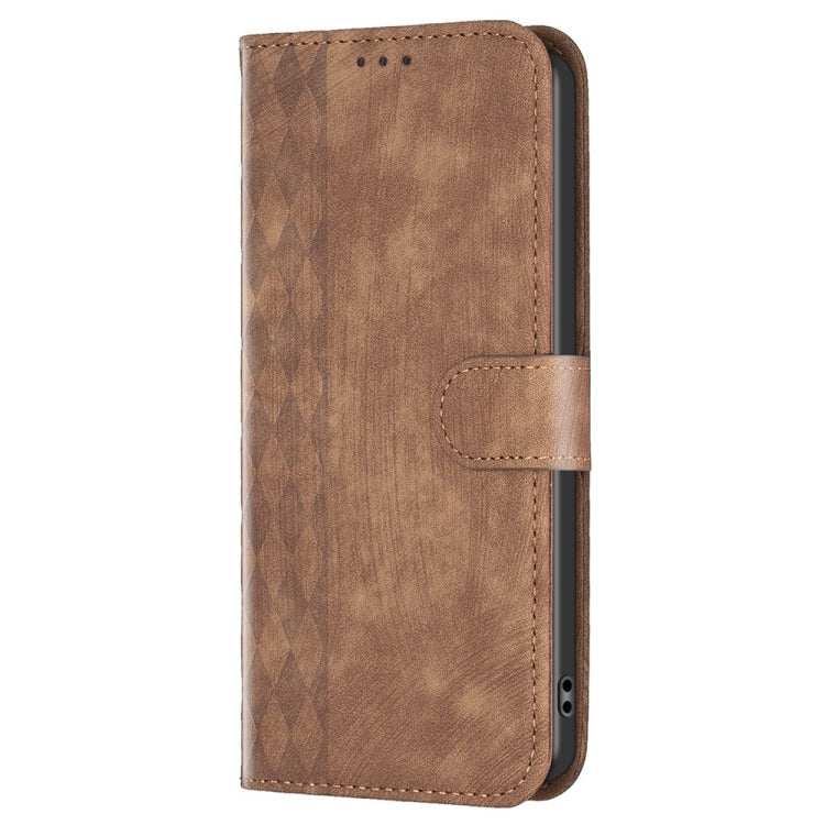 For Xiaomi Redmi Note 12 4G Global Plaid Embossed Leather Phone Case(Brown) - Note 12 Cases by buy2fix | Online Shopping UK | buy2fix
