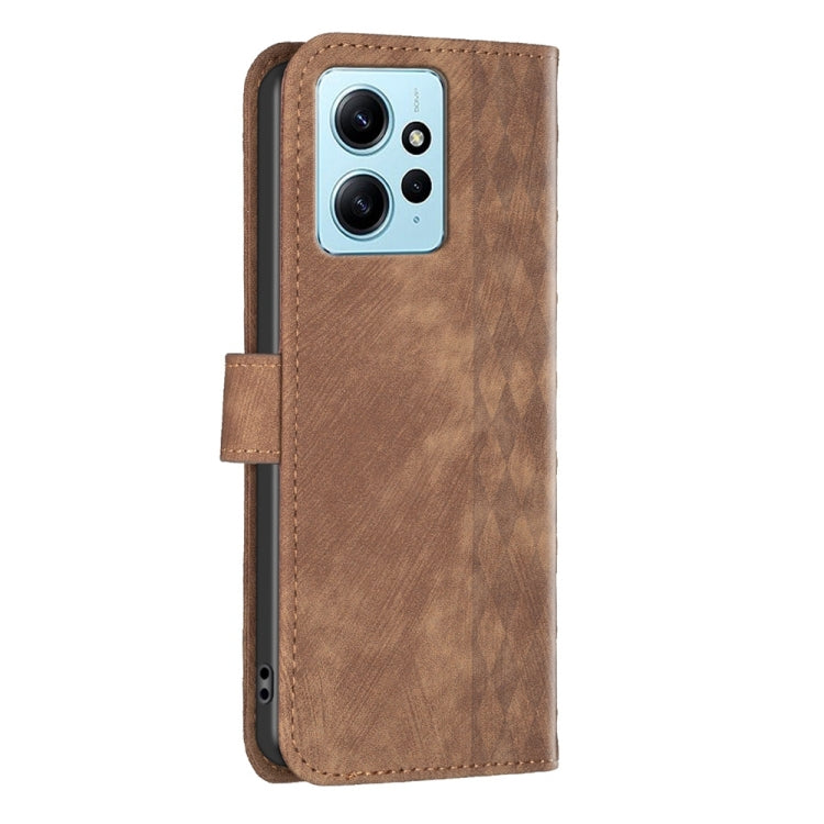 For Xiaomi Redmi Note 12 4G Global Plaid Embossed Leather Phone Case(Brown) - Note 12 Cases by buy2fix | Online Shopping UK | buy2fix