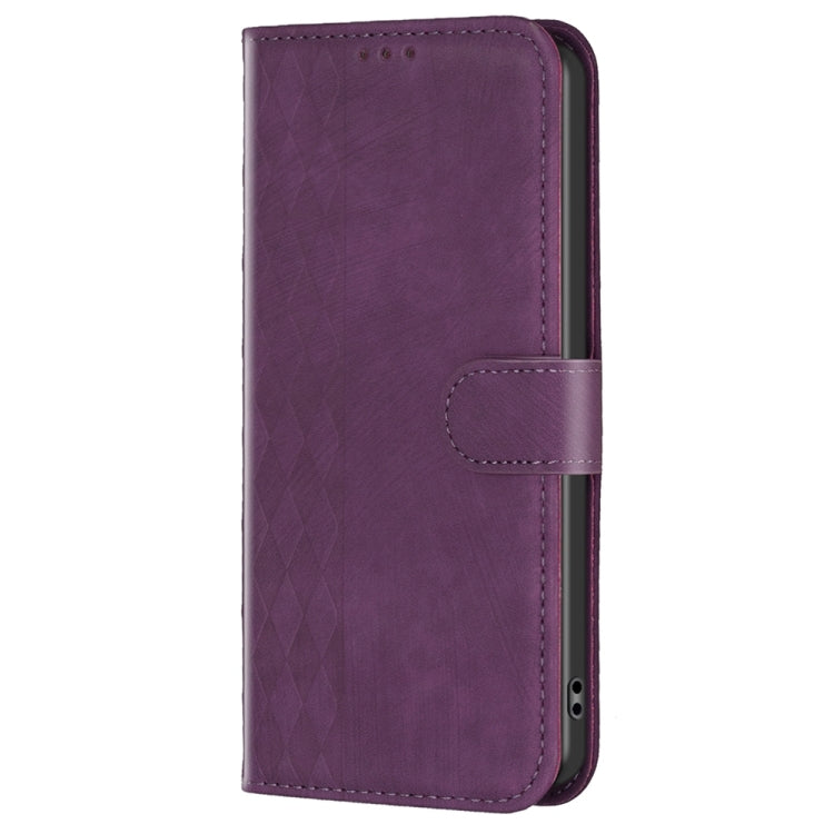 For Xiaomi Redmi Note 12 5G Global Plaid Embossed Leather Phone Case(Purple) - Note 12 Cases by buy2fix | Online Shopping UK | buy2fix