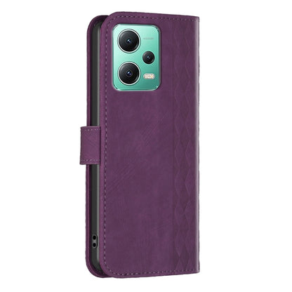 For Xiaomi Redmi Note 12 5G Global Plaid Embossed Leather Phone Case(Purple) - Note 12 Cases by buy2fix | Online Shopping UK | buy2fix