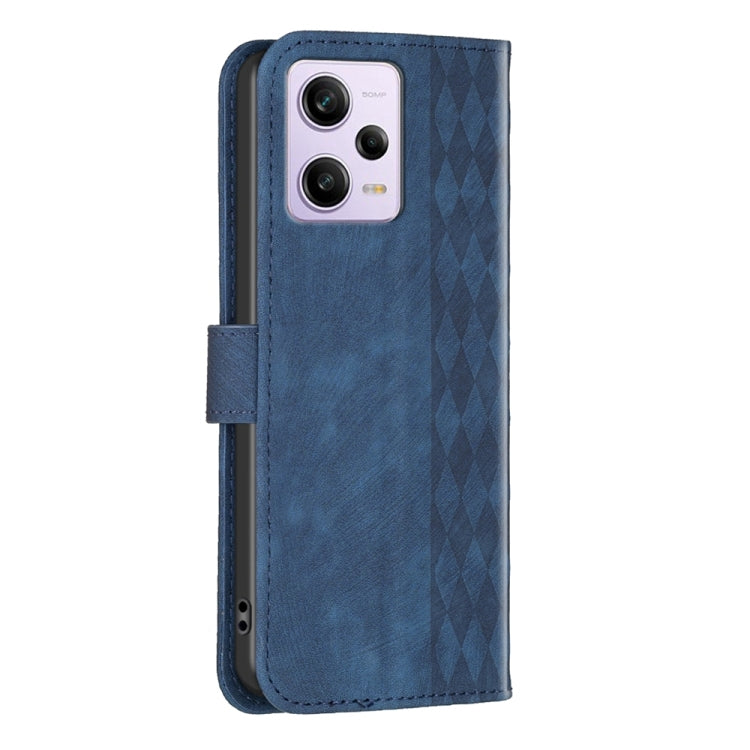 For Xiaomi Redmi Note 12 Pro Global Plaid Embossed Leather Phone Case(Blue) - Note 12 Pro Cases by buy2fix | Online Shopping UK | buy2fix