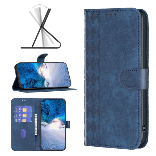 For Xiaomi Redmi Note 12S 4G / Note 11 Plaid Embossed Leather Phone Case(Blue) - Xiaomi Cases by buy2fix | Online Shopping UK | buy2fix