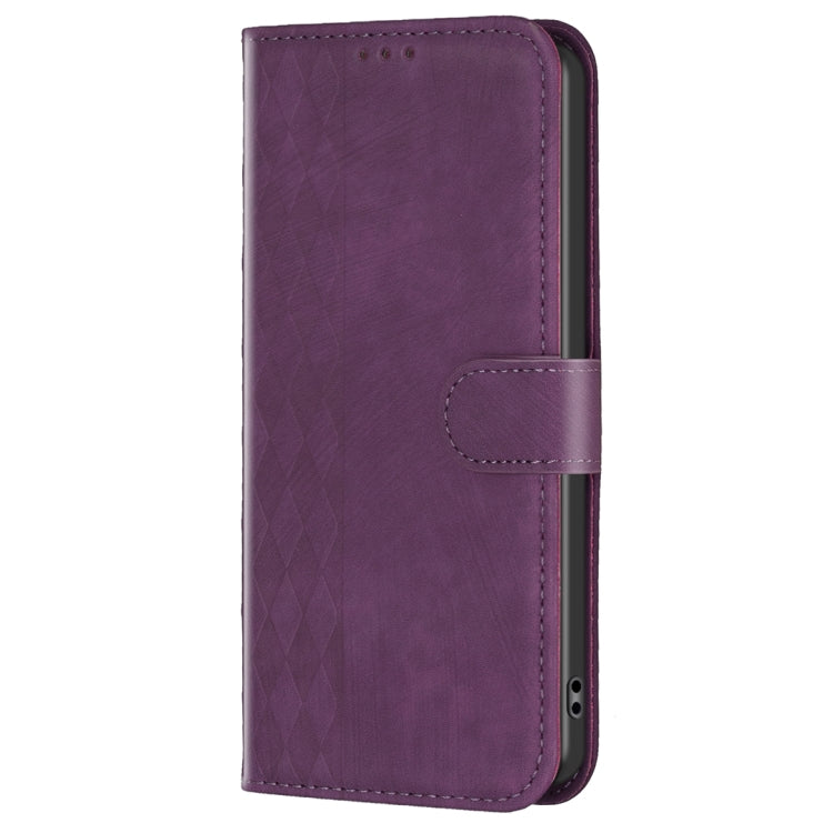 For Xiaomi Redmi Note 12S 4G / Note 11 Plaid Embossed Leather Phone Case(Purple) - Xiaomi Cases by buy2fix | Online Shopping UK | buy2fix