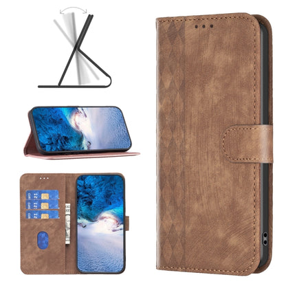 For Xiaomi Redmi 12 4G Plaid Embossed Leather Phone Case(Brown) - Xiaomi Cases by buy2fix | Online Shopping UK | buy2fix