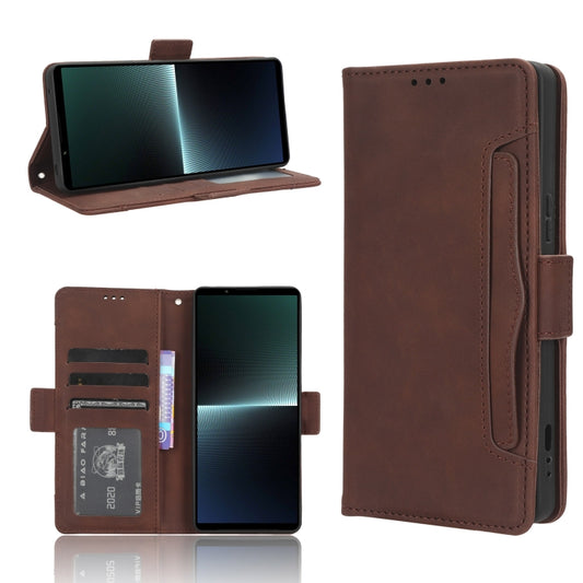 For Sony Xperia 1 V Skin Feel Calf Texture Card Slots Leather Phone Case(Brown) - Sony Cases by buy2fix | Online Shopping UK | buy2fix