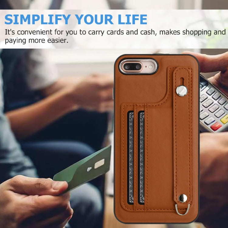 For iPhone 6 Plus/7 Plus/8 Plus Shockproof Leather Phone Case with Wrist Strap(Brown) - More iPhone Cases by buy2fix | Online Shopping UK | buy2fix