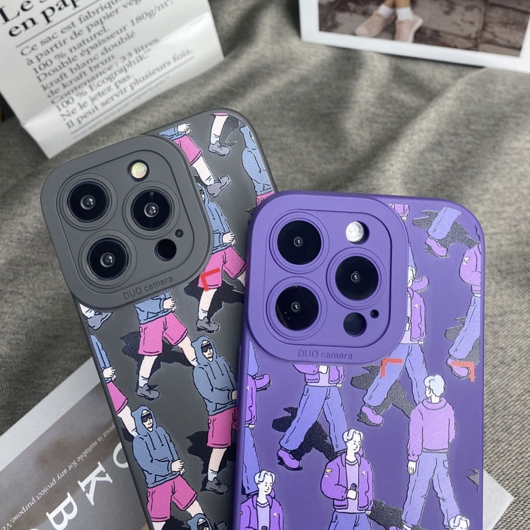 For iPhone 14 Pro Liquid Silicone Pedestrians Pattern Phone Case(Purple) - iPhone 14 Pro Cases by buy2fix | Online Shopping UK | buy2fix