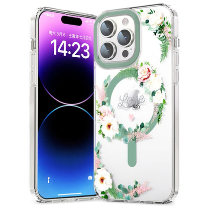 For iPhone 14 Pro Max MagSafe Magnetic TPU Phone Case(White Pink Rose) - iPhone 14 Pro Max Cases by buy2fix | Online Shopping UK | buy2fix