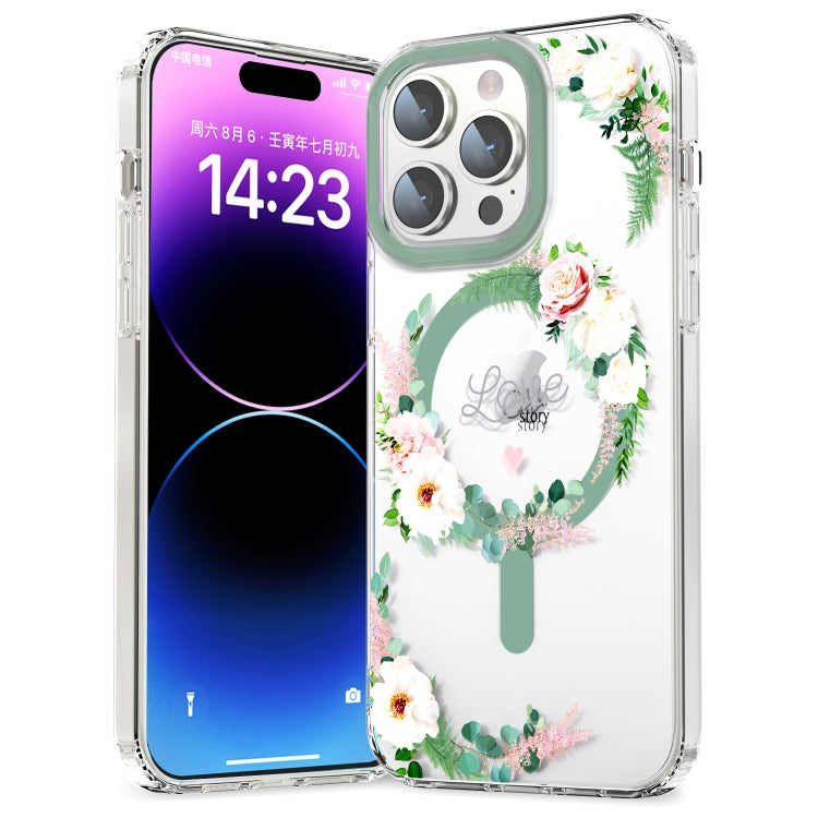 For iPhone 12 Pro MagSafe Magnetic TPU Phone Case(White Pink Rose) - iPhone 12 / 12 Pro Cases by buy2fix | Online Shopping UK | buy2fix