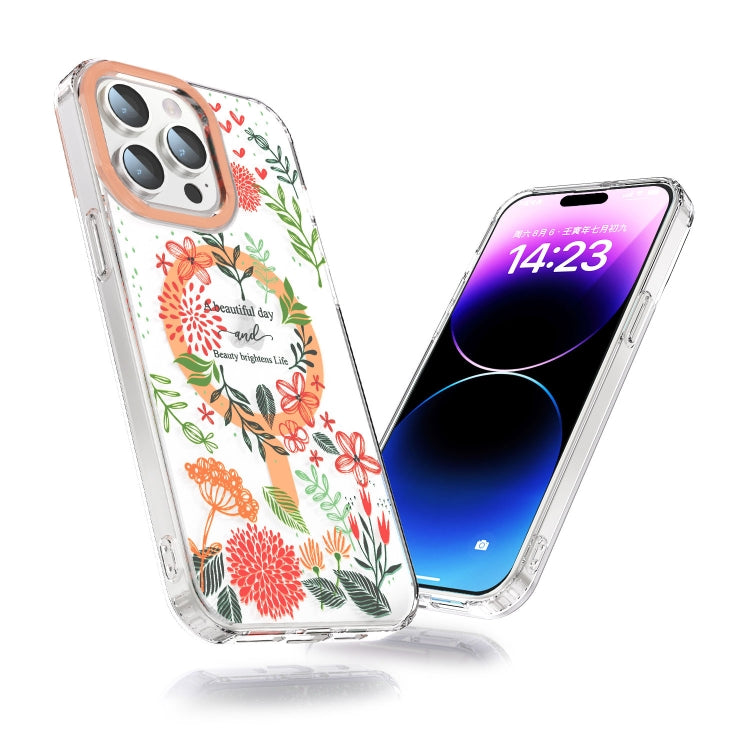 For iPhone 12 Pro MagSafe Magnetic TPU Phone Case(Red Flowers and Green Leaves) - iPhone 12 / 12 Pro Cases by buy2fix | Online Shopping UK | buy2fix