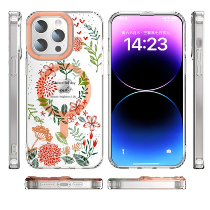 For iPhone 11 Pro Max MagSafe Magnetic TPU Phone Case(Red Flowers and Green Leaves) - iPhone 11 Pro Max Cases by buy2fix | Online Shopping UK | buy2fix