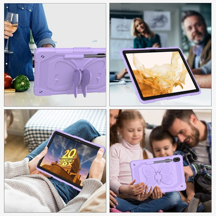 For Samsung Galaxy Tab S8+ / S7+ Butterfly Kickstand Heavy Duty Hard Rugged Tablet Case(Raro Purple) - Galaxy Tab S8+ Cases by buy2fix | Online Shopping UK | buy2fix