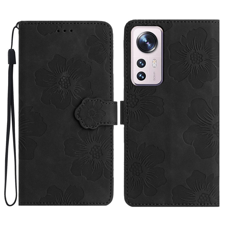 For Xiaomi 12 Lite Flower Embossing Pattern Leather Phone Case(Black) - Xiaomi Cases by buy2fix | Online Shopping UK | buy2fix