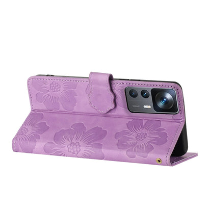 For Xiaomi 12T  / 12T Pro Flower Embossing Pattern Leather Phone Case(Purple) - Xiaomi Cases by buy2fix | Online Shopping UK | buy2fix