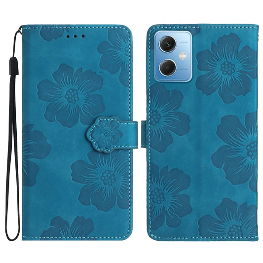 For Xiaomi Redmi Note 12 5G Flower Embossing Pattern Leather Phone Case(Blue) - Note 12 Cases by buy2fix | Online Shopping UK | buy2fix