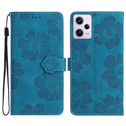 For Xiaomi Redmi Note 12 Pro 5G Flower Embossing Pattern Leather Phone Case(Blue) - Note 12 Pro Cases by buy2fix | Online Shopping UK | buy2fix