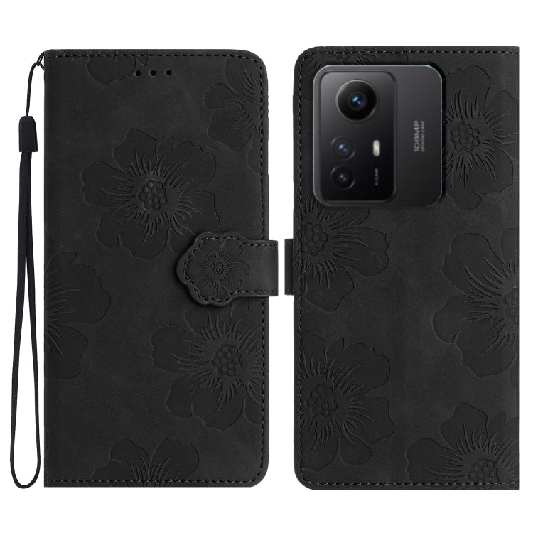 For Xiaomi Redmi Note 12S Flower Embossing Pattern Leather Phone Case(Black) - Xiaomi Cases by buy2fix | Online Shopping UK | buy2fix