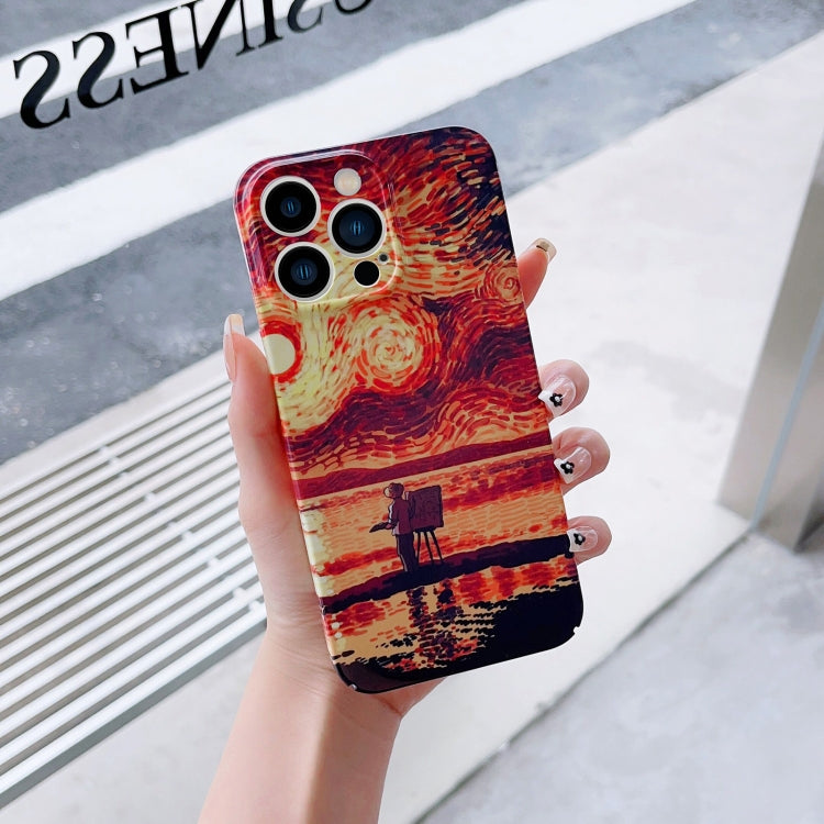 For iPhone 8 Plus / 7 Plus Precise Hole Oil Painting Pattern PC Phone Case(Sunset) - More iPhone Cases by buy2fix | Online Shopping UK | buy2fix