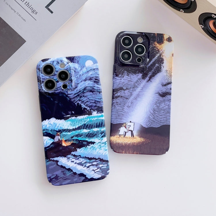 For iPhone 14 Pro Max Precise Hole Oil Painting Pattern PC Phone Case(Rain) - iPhone 14 Pro Max Cases by buy2fix | Online Shopping UK | buy2fix
