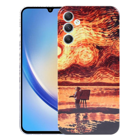 For Samsung Galaxy A34 5G Precise Hole Oil Painting Pattern PC Phone Case(Sunset) - Galaxy Phone Cases by buy2fix | Online Shopping UK | buy2fix