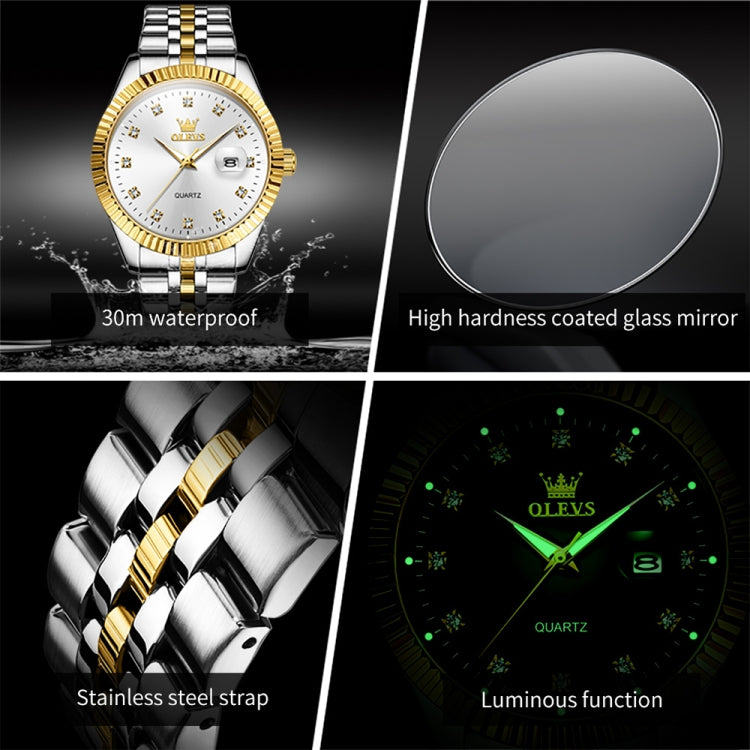 OLEVS 5526 Men Diamond Set Luminous Waterproof Quartz Watch(White) - Metal Strap Watches by OLEVS | Online Shopping UK | buy2fix