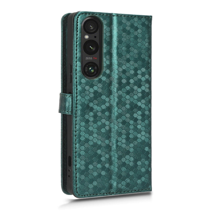 For Sony Xperia 1 V Honeycomb Dot Texture Leather Phone Case(Green) - Sony Cases by buy2fix | Online Shopping UK | buy2fix