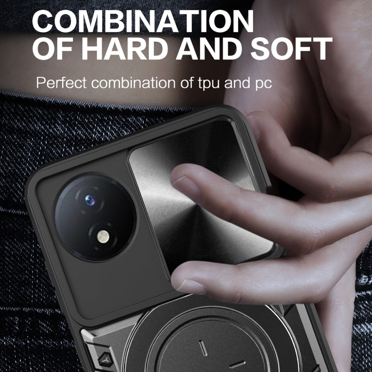 For Xiaomi Poco X4 Pro 5G CD Texture Sliding Camshield Magnetic Holder Phone Case(Black) - Poco X4 Pro 5G Cases by buy2fix | Online Shopping UK | buy2fix