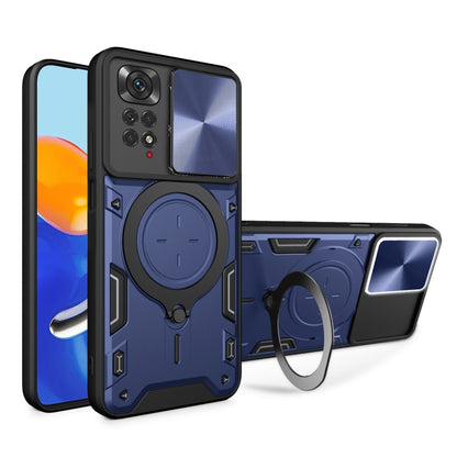For Xiaomi Redmi Note 11 4G CD Texture Sliding Camshield Magnetic Holder Phone Case(Blue) - Xiaomi Cases by buy2fix | Online Shopping UK | buy2fix