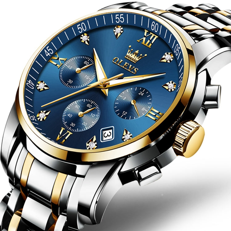 OLEVS 2858 Men Multifunctional Business Waterproof Quartz Watch(Blue + Gold) - Metal Strap Watches by OLEVS | Online Shopping UK | buy2fix