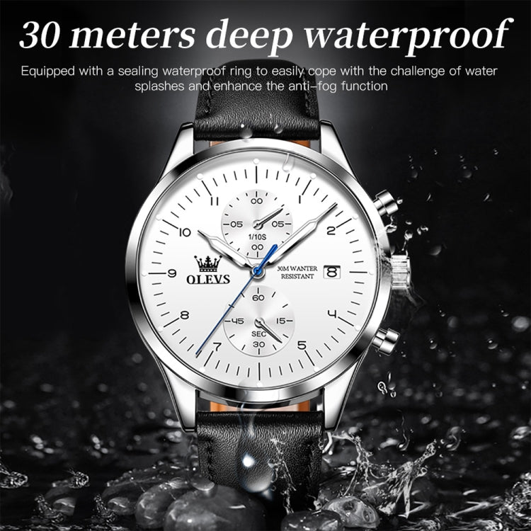 OLEVS 2880 Men Multifunctional Business Waterproof Leather Strap Quartz Watch(White) - Leather Strap Watches by OLEVS | Online Shopping UK | buy2fix