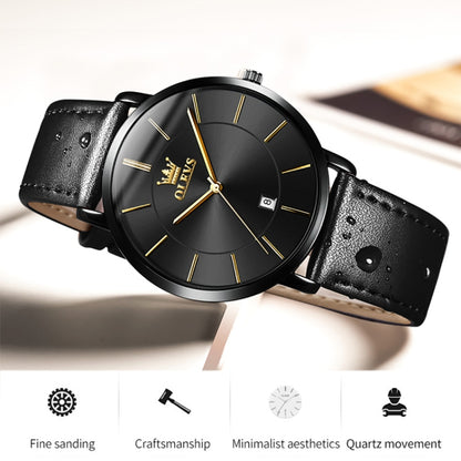 OLEVS 5869 Men Business Waterproof Genuine Leather Strap Quartz Watch(Black) - Leather Strap Watches by OLEVS | Online Shopping UK | buy2fix