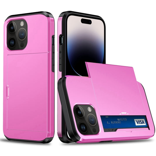 For iPhone 15 Pro Shockproof Armor Phone Case with Slide Card Slot(Pink) - iPhone 15 Pro Cases by buy2fix | Online Shopping UK | buy2fix