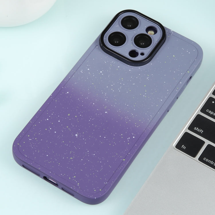 For iPhone 14 Pro Max Gradient Starry Silicone Phone Case with Lens Film(Grey Purple) - iPhone 14 Pro Max Cases by buy2fix | Online Shopping UK | buy2fix