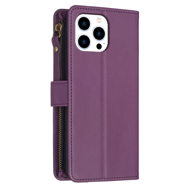 For iPhone 15 Pro 9 Card Slots Zipper Wallet Leather Flip Phone Case(Dark Purple) - iPhone 15 Pro Cases by buy2fix | Online Shopping UK | buy2fix
