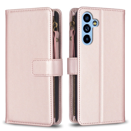 For Samsung Galaxy A54 5G 9 Card Slots Zipper Wallet Leather Flip Phone Case(Rose Gold) - Galaxy Phone Cases by buy2fix | Online Shopping UK | buy2fix
