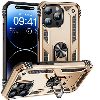 For iPhone 15 Pro Shockproof TPU + PC Phone Case with Holder(Gold) - iPhone 15 Pro Cases by buy2fix | Online Shopping UK | buy2fix