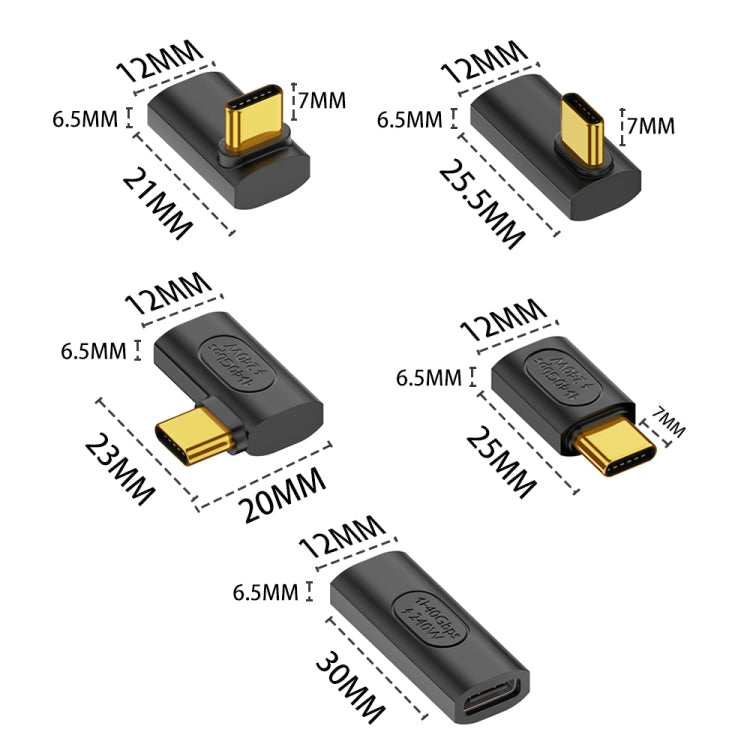 40Gbps 240W USB-C / Type-C Female to USB-C / Type-C Male Side Bend Adapter(Black) - Cable & Adapters by buy2fix | Online Shopping UK | buy2fix