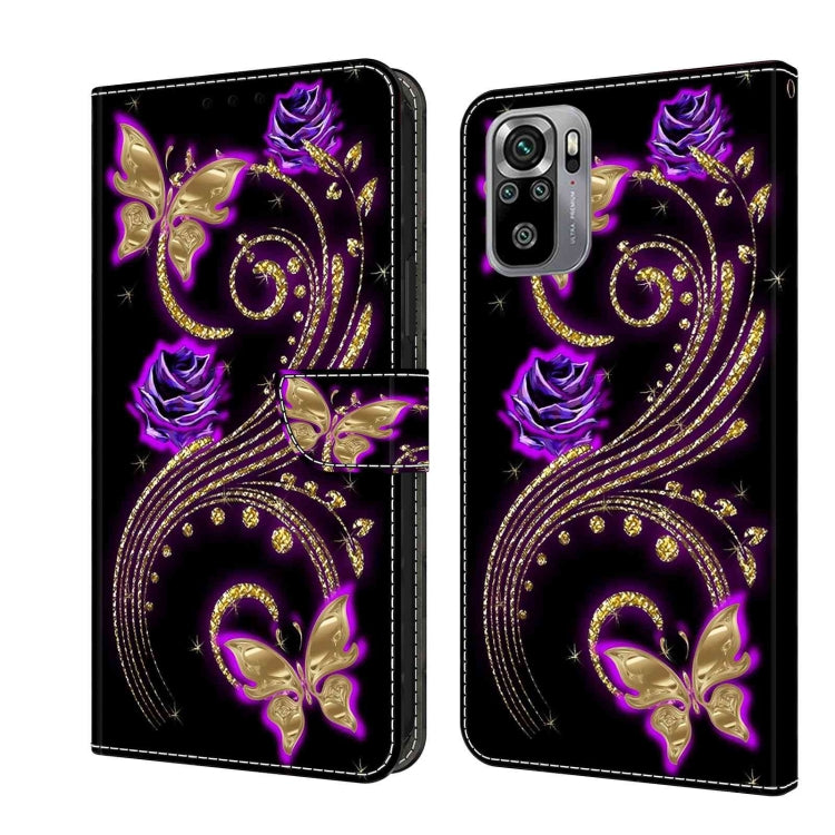 For Xiaomi Redmi Note 10 4G Crystal 3D Shockproof Protective Leather Phone Case(Purple Flower Butterfly) - Xiaomi Cases by buy2fix | Online Shopping UK | buy2fix